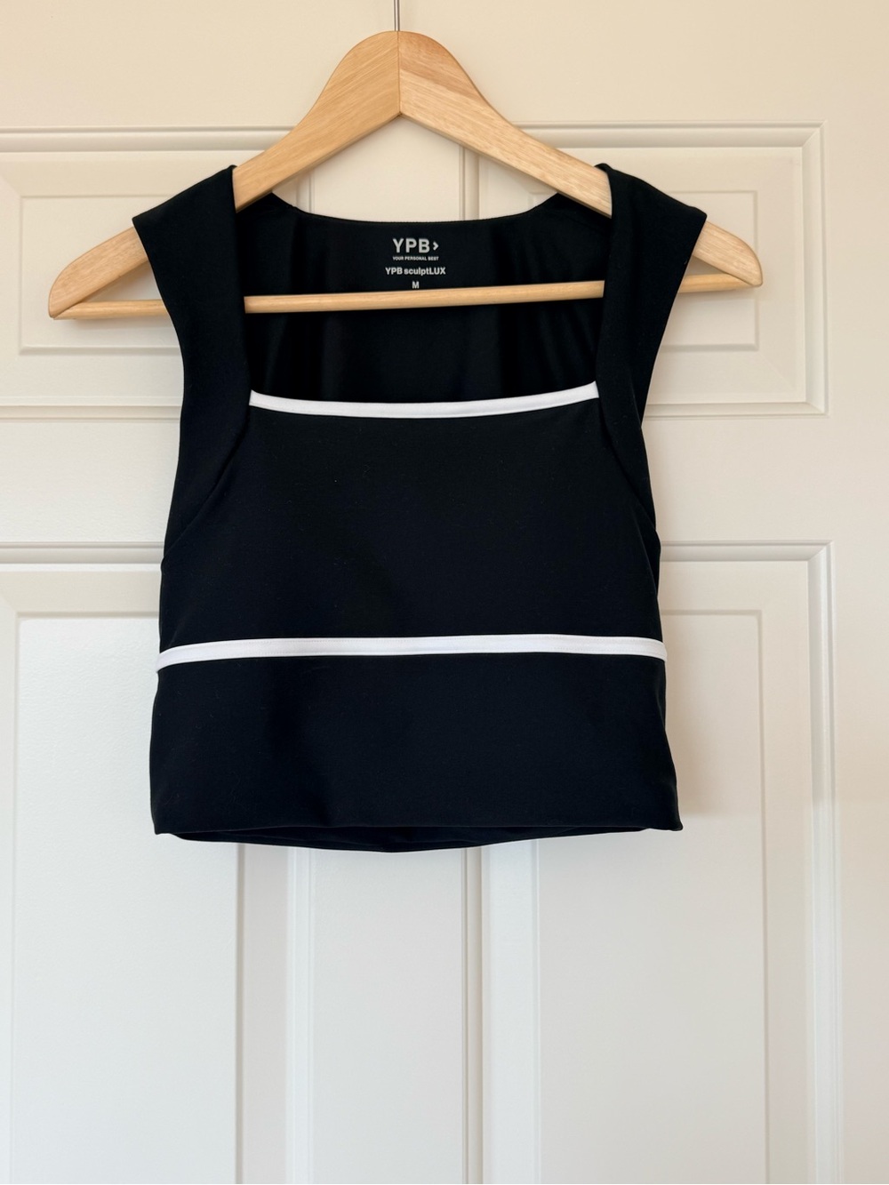 YPB Black Crop Tank Top with White Trim M